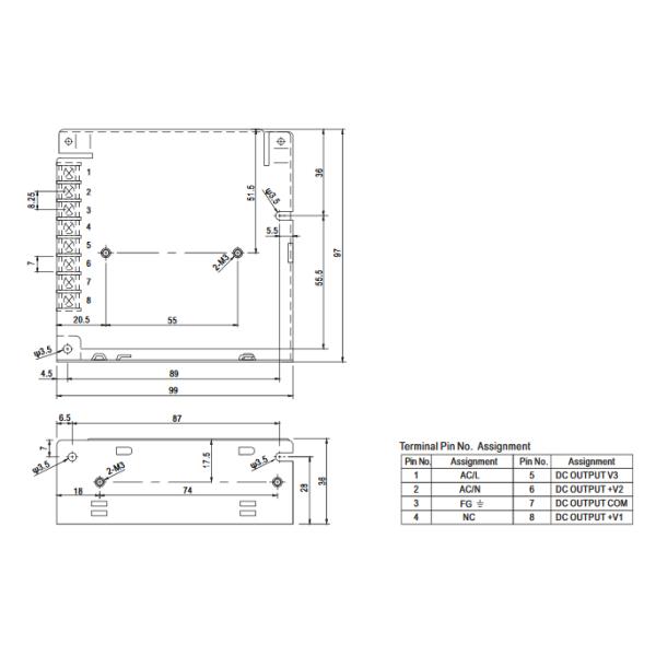 RT-50A 5V4A 12V/2A -5V/0.5A 46.5W Switching Power Supply