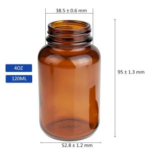 Glass Wide Mouth Packer Bottle, 4oz Amber, For Sampling, Packaging, Storage,