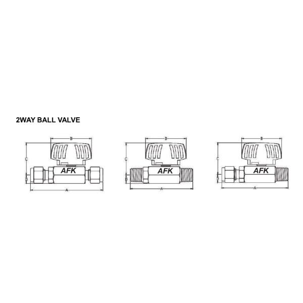 Stainless Steel Two Piece Ferrule Ball Valve AFK Threaded