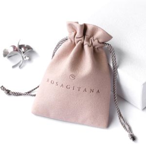 Embossing Pink Microfiber Jewelry Packaging Drawstring Pouch 8*13cm
