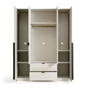 Master Bedroom White Solid Wood Wardrobe with Dressing Table in Lacquered Finish