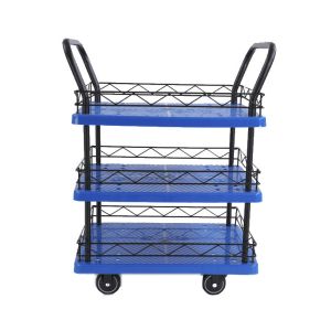 330kg Double Armrest 3 Tier Rolling Cart With 4 Silent Inflatable Caters