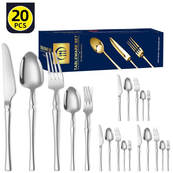Stainless Steel Cutlery Set 20 Piece Small Waist Hammer Pattern Stainless Steel Western Cutlery Gift Box