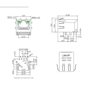 6-1605728-2 | JH2114A83R Ethernet Coon-Rj45 Female Jack 8 Pos Shield w/LED