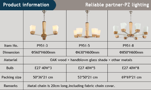 OAK Wooden pendant lamp glass lamp shade E27 light socket 100-240V AC available CE/ROHS