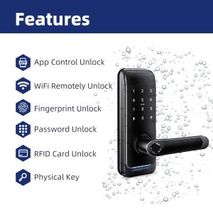 Smart Door Lock with Biometric Fingerprint 200 Capacity MF1 Card Support for 35