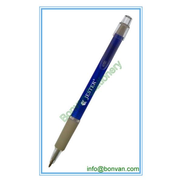 Quality gripped promotion pen, retractable plastic ball point pen with grip for sale