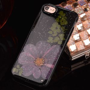 Soft TPU Black Colorful Real Flowers Specimen Cell Phone Case Back Cover for