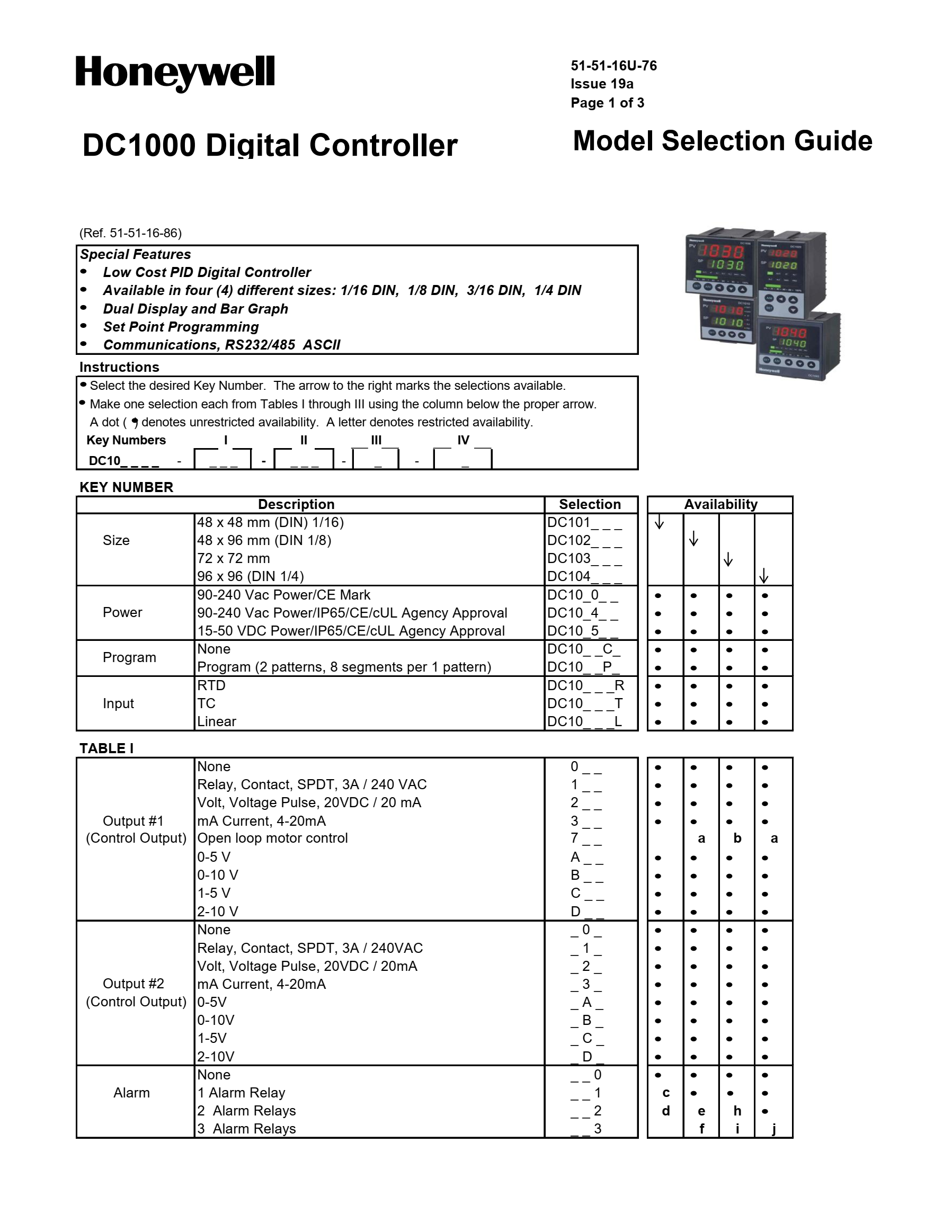 Microprocessor Based Temperature Controller PID DC1000 Honeywell DC1040CL-302000-E