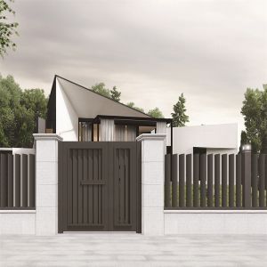 China Grey Coated Metal Frame Aluminium Slide Gate Retractable Swing Folding Entrance Door on sale