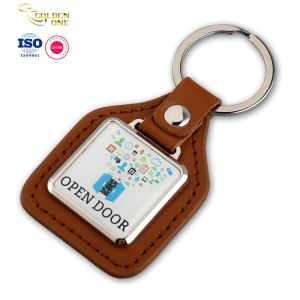 Personalized Leather Key Chain Brass Custom Soft Enamel Nickel Plated