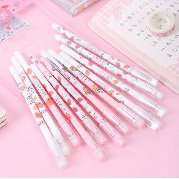 12pcs/box Cute Fruit Gel Pen Set for Student Writing 0.5mm Writing Width Novelty Design
