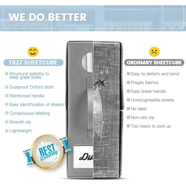 Sheet Organizers And Storage, 4-Pack, Queen/King Size (Grey), Bed Sheet Organizer, Fabric Storage Bins For Bed Sheets,