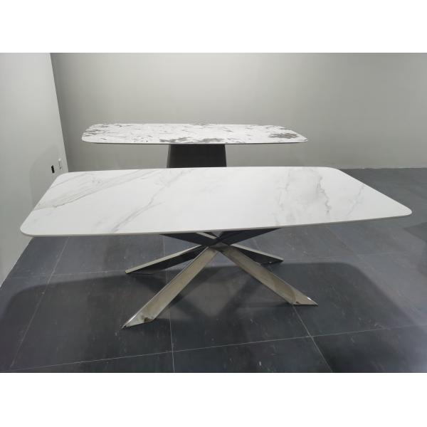 Luxury Modern Style Sintered Stone Ceramic Top Stainless Steel Base Dining Table For 10 Seat