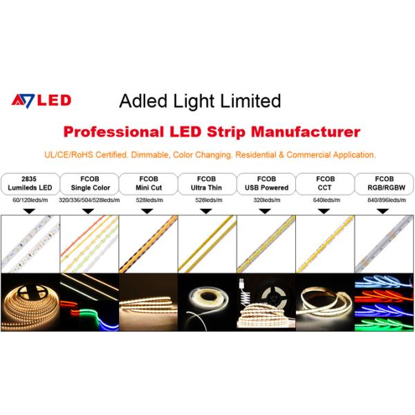 ADLED 640chips Cob Led Strip Light Dimmable Three Colour Flexible Ce Rohs Cct 10