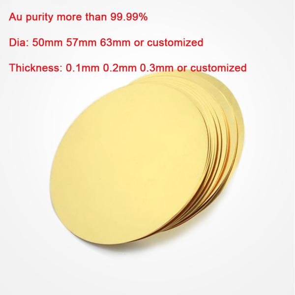 99.99% 4N Purity Au Gold Sputtering Target 50*0.1mm/57*0.2mm Au Gold disc Target
