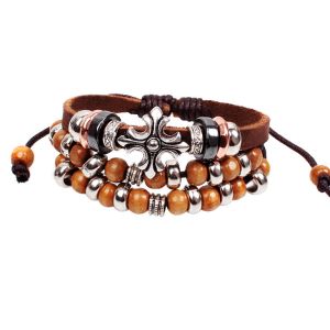 Bohemia retro cross charm leather strands bracelets