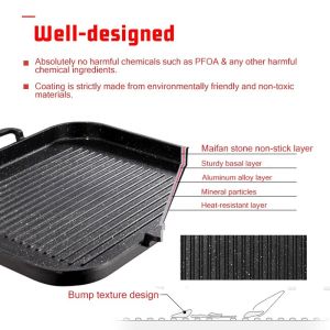Rectangle Divided Induction Gas Stovetop Grill Pan For BBQ Without Pot Cover