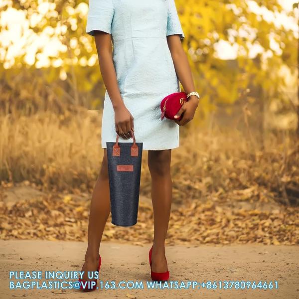 Single Felt Bottle Wine Tote, Bottle Wine Carrier Bag Padded Wine Perfect Wine Lover'S Wedding Gift (White & grey)