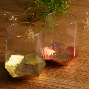 Customize Stemless Gold Foil Decorated Crystal Wine Glass