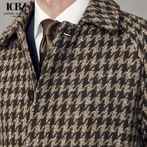 Customized Logo Printing British Style Houndstooth Woolen Coat for Business