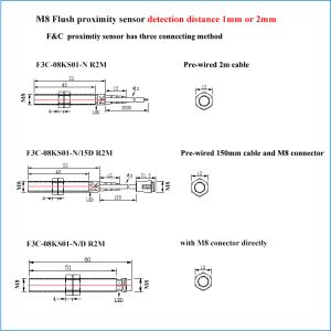 12V Flush 3 Wires M8 NPN Proximity Sensor 2mm Sensing Long Distance Type