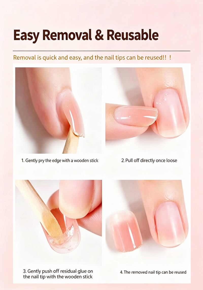 Short Square 3D Press On Nails Quick Application Abs Material