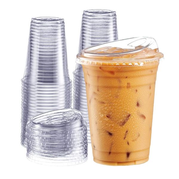 Disposable Custom Logo Printed Cold Coffee Cup Plastic Cups with Sip Lids