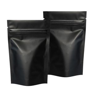 Custom Matte Black Metallic Foil Zip Lock Stand Up Bags Pouches