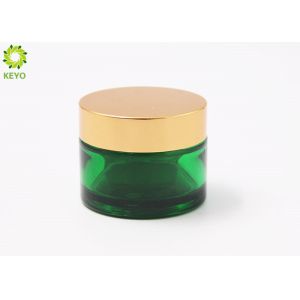 Green Frosted Glass Empty Cosmetic Containers Wide Mouth Type With Golden