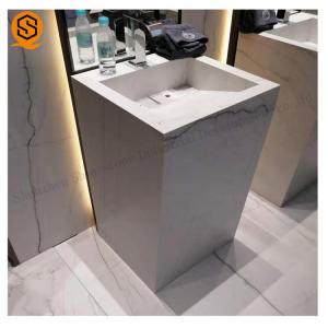 China White Carrara Marble Pedestal Washbasin Waterproof For Bathroom on sale