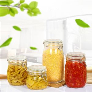 Custom Size Airtight Thick Glass Food Storage Jars With Clip Top Caps