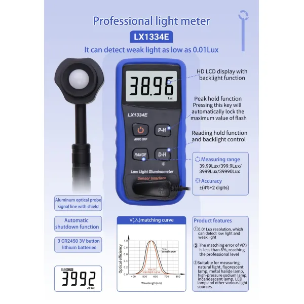 Professional Low Light Illuminance Portable Refractometer Lx1334e