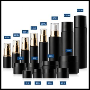 Wholesale Frosted Glass Emulsion Essence Cosmetic Bottles Black Pump Head Lotion Container from china suppliers