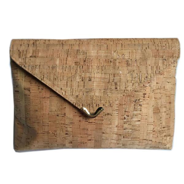 Ladies New Style Cork clutch 11''x7.8'' with button closure, Blue Lining,