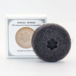 Charcoal Round Face Sponge 100% Natural Konjac Facial Cleansing Sponge