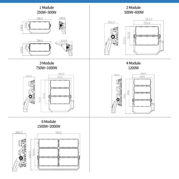 AC110V LED High Mast Light 250W Industrial Led Flood Lights For Bridge