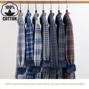 Thickened Fleece Viscose/Polyester/Spandex Plaid Shirt for Men's Office Causal