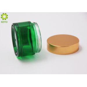 Green Frosted Glass Empty Cosmetic Containers Wide Mouth Type With Golden