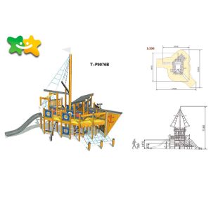 Professional CAD Wooden Playground Slide Popular Galvanized Pipe