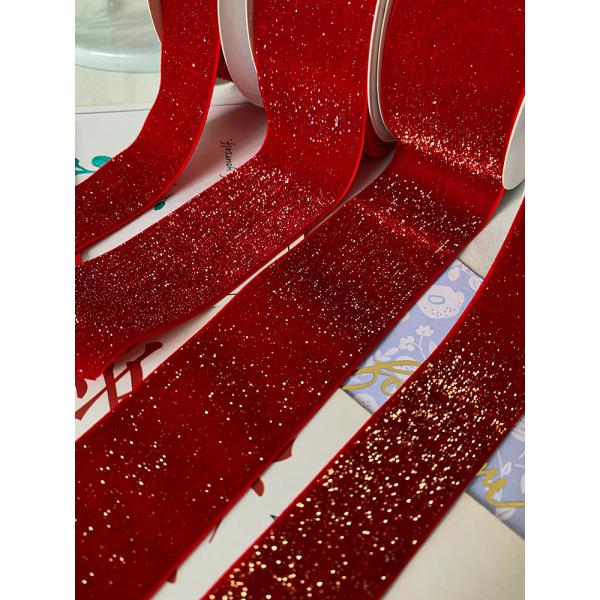 Shinny Glitter Velvet Ribbon 6mm-38mm Deep Red Velvet Ribbon Soft