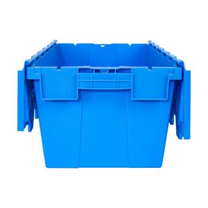 Warehouse Plastic Moving Crate with Attached Lid Customized Logo Blue Organizati