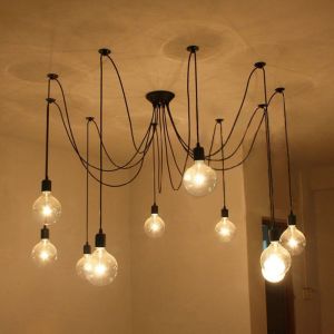 Retro Loft Industrial Chandelier Adjustable E27 Multi Head Lamps Restaurant