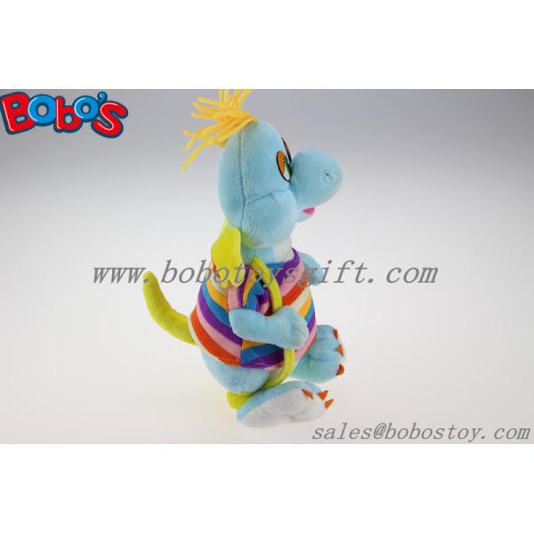 10"Cute Blue Cartoon Stuffed Dinosaur Plush Toy With Colorful Overalls