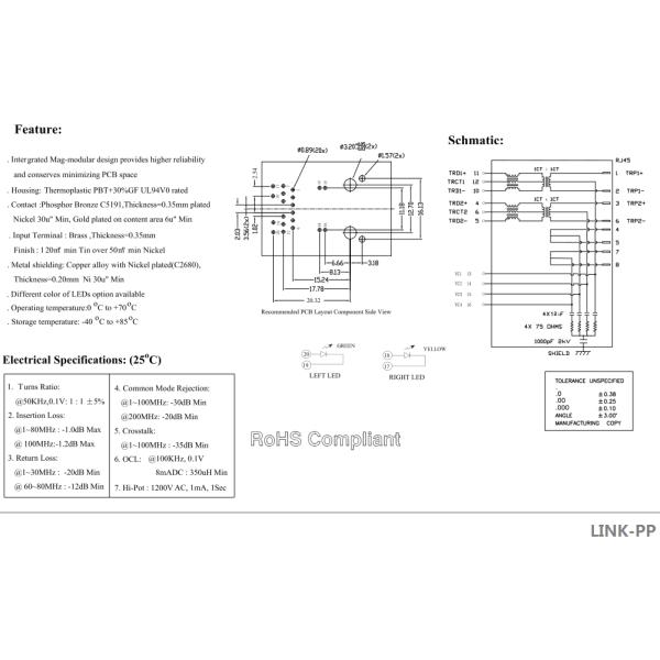 Through Hole POE RJ45 Jack Cross XFPOEP1B-CTxu1-4L , XMPH-061Q-12F6-GY