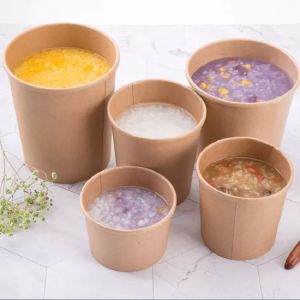 Soup Dessert Takeaway Brown Paper Packaging For Food Ice Cream Cake Container