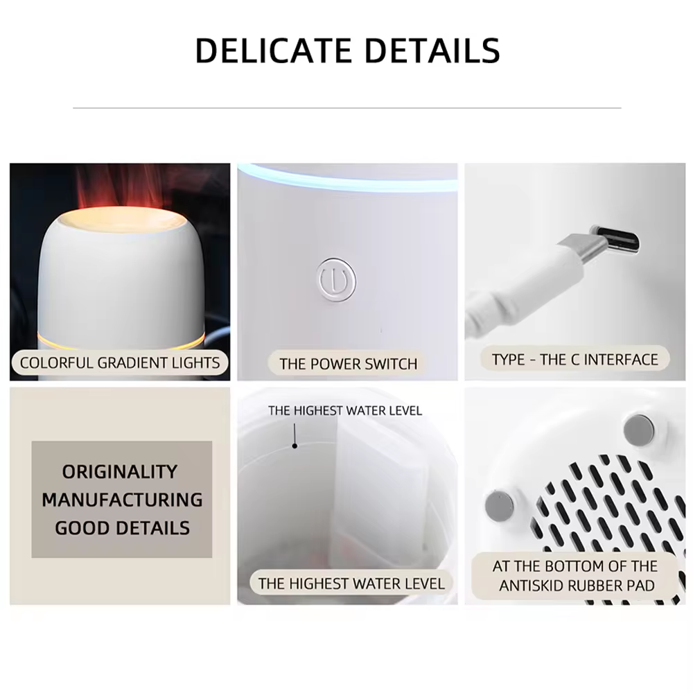 Mini Portable USB 100ml Household Aroma Diffuser Air Humidifier Mist Diffusor With Simulation Flame Night Light for Car