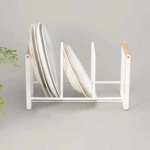 Wide Range Metal Dish Organizer Holder For Chopping Board With Bamboo Handle