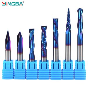 1/4*2-1/2  HRC65 2 Flute  Nano Blue Coating  CNC Router Bit Sets Solid Carbide Endmill for Wood Carving Bit Set