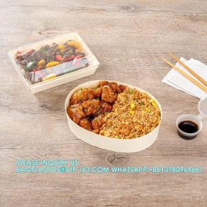 38 Ounce Compostable Food Containers, Oval Wooden Bento Boxes Disposable Wood